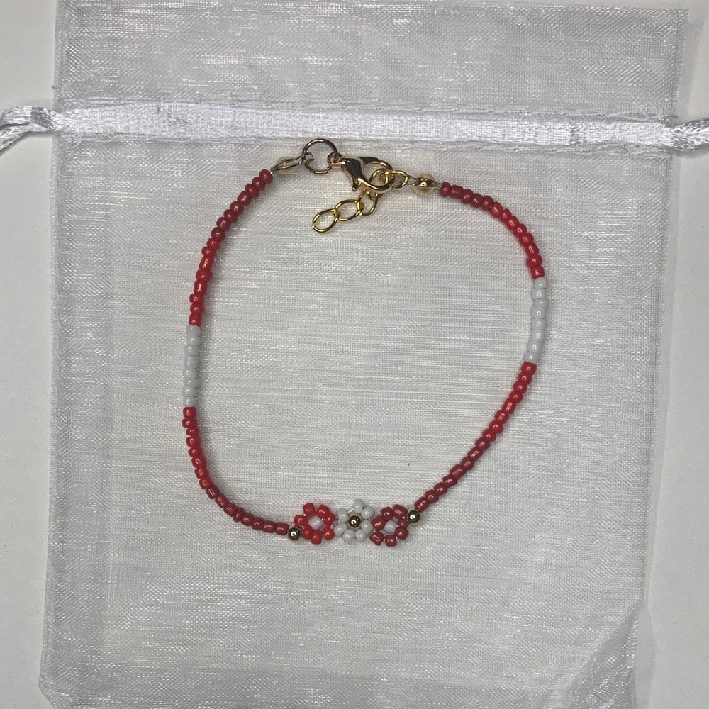 Red and White Beaded Bracelet
